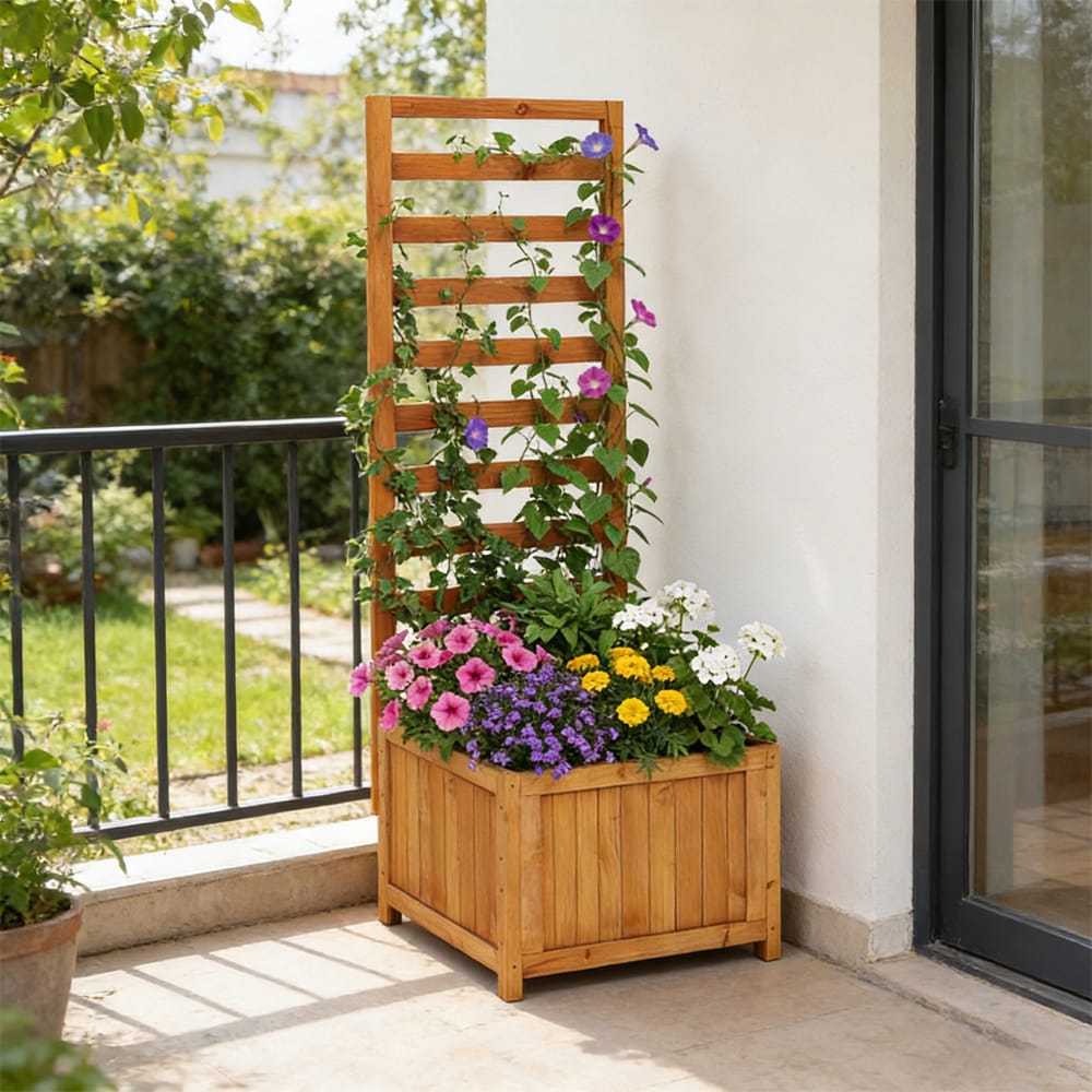 Raised Garden Bed With Trellis For Patio And Balcony Planters_voghion.com